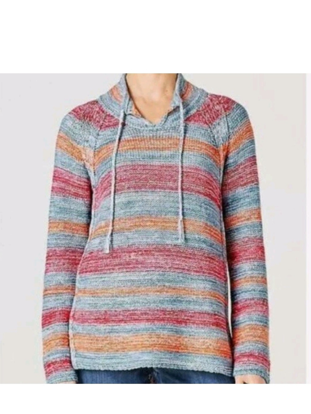 J. Jill Striped Multicolor Hooded Knitted Sweater XL